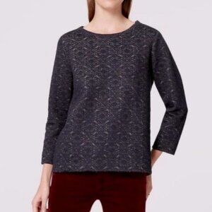 Loft | quilted shimmer sweatshirt navy gold Large